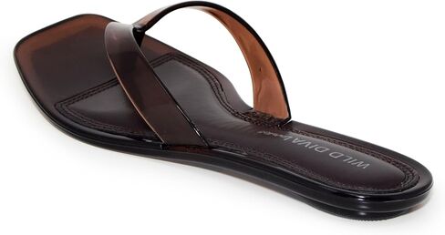 Wild Diva ROME-01 Women's Clear Square Toe Jelly Thong Flip Flop Sandals in Kuwait
