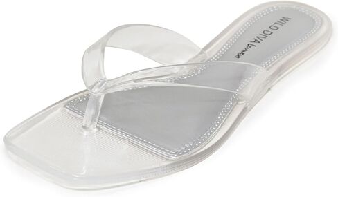Wild Diva ROME-01 Women's Clear Square Toe Jelly Thong Flip Flop Sandals in Kuwait