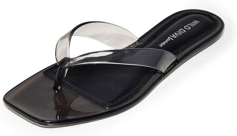 Wild Diva ROME-01 Women's Clear Square Toe Jelly Thong Flip Flop Sandals in Kuwait