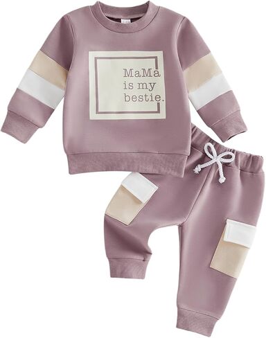 Tsultryofs Baby Boy Girl Clothes Toddler Infant Fall Winter Outfit Letter Print Long Sleeve Pullover Tops and Cargo Pants Set in Kuwait