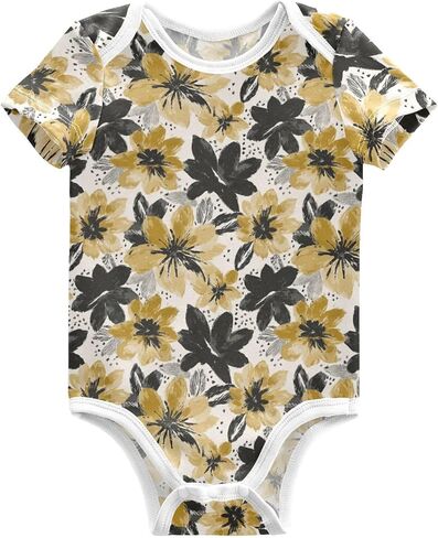 Black Gold Flower Baby Bodysuit Short Sleeve Unisex Bodysuits Romper for Baby Boys​ Girls in Kuwait