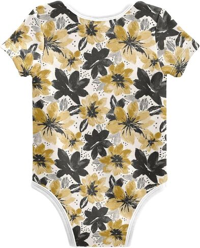Black Gold Flower Baby Bodysuit Short Sleeve Unisex Bodysuits Romper for Baby Boys​ Girls in Kuwait
