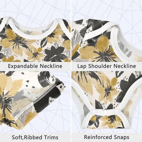 Black Gold Flower Baby Bodysuit Short Sleeve Unisex Bodysuits Romper for Baby Boys​ Girls in Kuwait