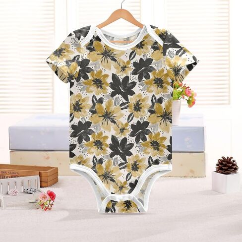 Black Gold Flower Baby Bodysuit Short Sleeve Unisex Bodysuits Romper for Baby Boys​ Girls in Kuwait