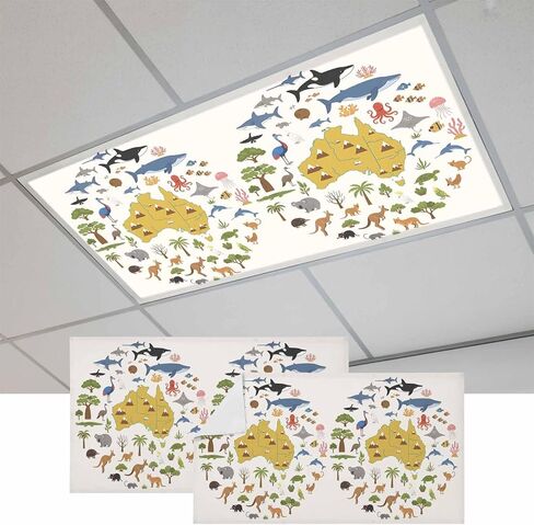 Cartoon Animals Botanical Magnetic Fluorescent Light Covers for Ceiling Lights 2x4 Ft, Palm Trees Modern Art Office Classroom Kitchen Drop Ceiling Light Covers Lighting Filters Shade Panel 3 Packs in Kuwait