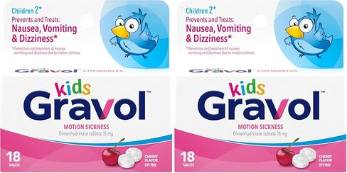 GRAVOL Children's 18 Quick Dissolve CHERRY Chewable Tablets for Anti-Vomiting/Nausea Dye Free in Kuwait