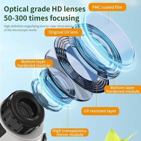 مجهر محمول للأطفال، تكبير 50-300x مع إضاءة LED وأشعة فوق البنفسجية، لعبة تعليمية علمية محمولة للأولاد والبنات من سن 6 سنوات فما فوق، أبيض رمادي in Kuwait