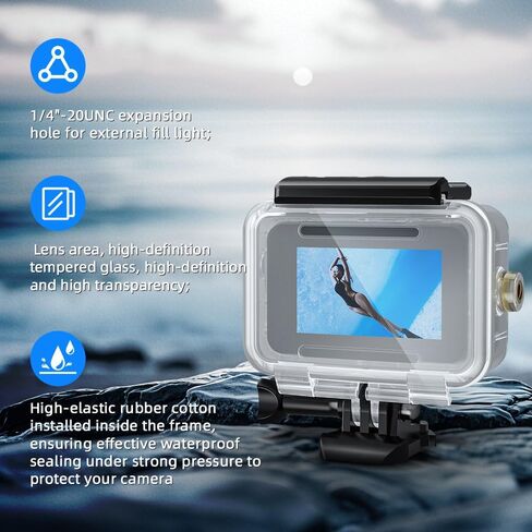 حافظة مقاومة للماء لـ DJI Action 4/5/6، غطاء تحت الماء 60 متر مع شاشة زجاجية مقسى، حافظة واقية للغوص من مادة الكمبيوتر مع محول تركيب (YH-DJI-6) in Kuwait