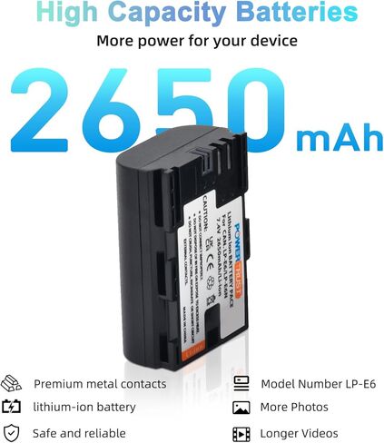 عبوتان من بطارية وشاحن LP-E6 LP-E6N متوافق مع كاميرات Canon 60D، 70D، 80D، 5DS R، 5D Mark II III IV، 6D، 7D، C700، XC15 in Kuwait