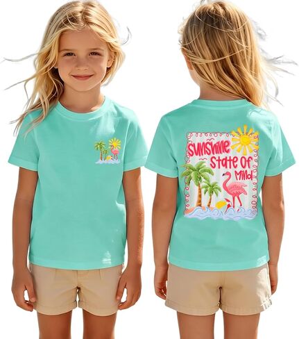 Hawaiian Shirts for Toddler Girls Flamingo Sunshine State of Mind Graphic Tee Kids Beach Vacation Summer T-Shirt in Saudi Arabia