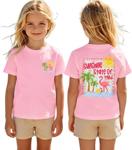 Hawaiian Shirts for Toddler Girls Flamingo Sunshine State of Mind Graphic Tee Kids Beach Vacation Summer T-Shirt in Saudi Arabia