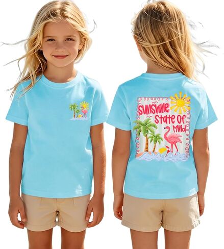 Hawaiian Shirts for Toddler Girls Flamingo Sunshine State of Mind Graphic Tee Kids Beach Vacation Summer T-Shirt in Saudi Arabia
