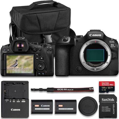 Canon EOS R6 Mark III Mirrorless Camera with Extra Battery + SanDisk Extreme Pro 128GB Memory Card + Camera Carrying Case (11pc Bundle) in Kuwait