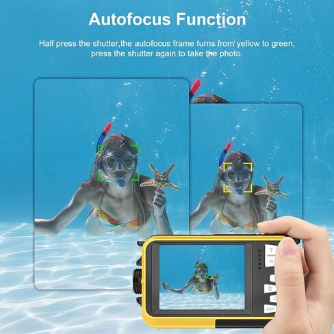 Waterproof Digital Camera 4K 11FT Underwater Camera Autofocus 56MP Selfie Dual Screens Kids Waterproof Camera 16X Digital Zoom Underwater Camera for Snorkeling with 32GB Card, Yellow in Kuwait
