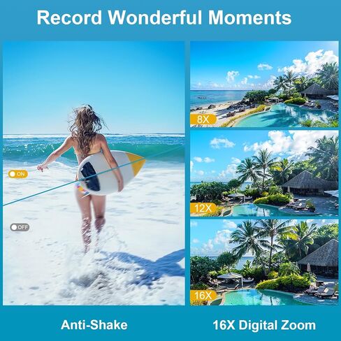 Waterproof Digital Camera 4K 11FT Underwater Camera Autofocus 56MP Selfie Dual Screens Kids Waterproof Camera 16X Digital Zoom Underwater Camera for Snorkeling with 32GB Card, Yellow in Kuwait