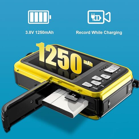 Waterproof Digital Camera 4K 11FT Underwater Camera Autofocus 56MP Selfie Dual Screens Kids Waterproof Camera 16X Digital Zoom Underwater Camera for Snorkeling with 32GB Card, Yellow in Kuwait