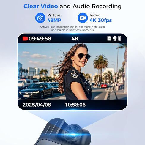 كاميرا الجسم بدقة 4K مع تسجيل الصوت والفيديو: كاميرا الجسم واي فاي بسعة 128 جيجابايت مع عدسة دوارة 180 درجة، كاميرا للجسم ببطارية 7 ساعات للرؤية الليلية، كاميرا فيديو للجيب يمكن ارتداؤها (128 جيجابايت) in Kuwait
