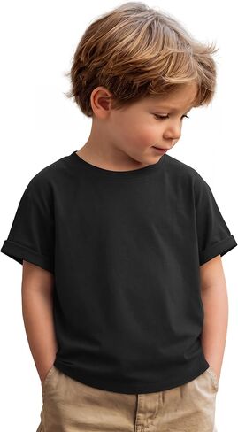 Toddler Boys' Short Sleeve T-Shirts Crew Neck Rolled Cuff Tops Baby Boys' Loose Fit Summer Casual Solid Basic Tees in Kuwait