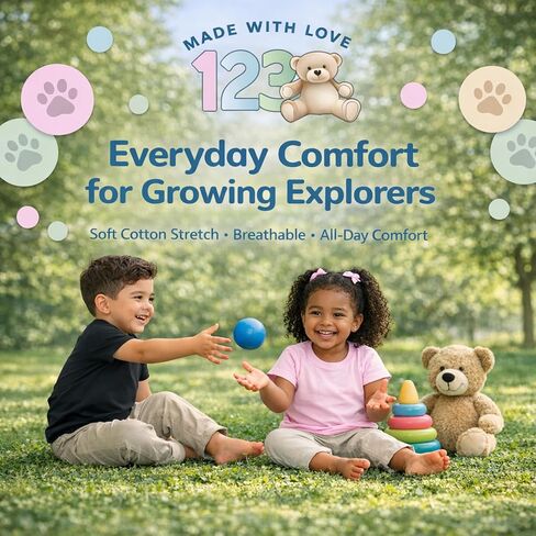 تي شيرت 123 Bear للرضع والأطفال الصغار من القطن الناعم والألياف اللدنة بأكمام قصيرة، تي شيرت سادة للأولاد والبنات in Kuwait