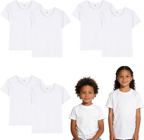 ORJ 6 Pack White Tshirts Crew Neck Short Sleeve,Sublimation Blank Polyester T Shirts for Kids Boys Girls in Kuwait