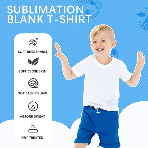 ORJ 6 Pack White Tshirts Crew Neck Short Sleeve,Sublimation Blank Polyester T Shirts for Kids Boys Girls in Kuwait