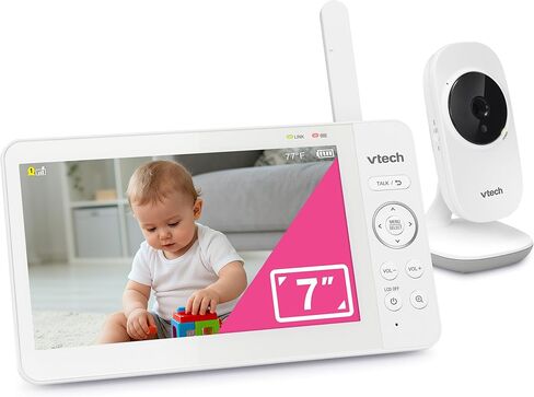 VTech 819 Max 7" Non-WiFi Video Baby Monitor – Large Color LCD Screen, Long Battery Life, Night Vision, Temperature Sensor, Lullabies – Secure & Hack-Proof in Kuwait