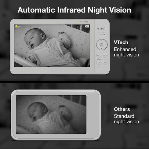 VTech 819 Max 7" Non-WiFi Video Baby Monitor – Large Color LCD Screen, Long Battery Life, Night Vision, Temperature Sensor, Lullabies – Secure & Hack-Proof in Kuwait