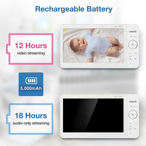 VTech 819 Max 7" Non-WiFi Video Baby Monitor – Large Color LCD Screen, Long Battery Life, Night Vision, Temperature Sensor, Lullabies – Secure & Hack-Proof in Kuwait