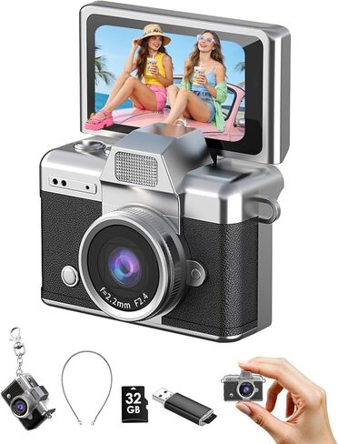 Mini Keychain Camera, 1080P Portable Digital Camera with 1.47" Flip LCD & Flash, Retro Collectible Pocket Camera for Travel, Parties, Birthday(Purple32GB) in Saudi Arabia