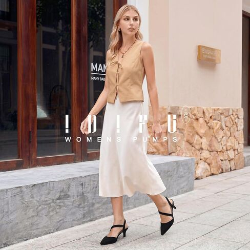 IDIFU IN2 Women's Closed Toe Heels Pointed Toe Kitten Low Pumps Slingback Strappy Dress Shoes for Women Wedding Bride Party Prom Work Business Heels Dressy Comfortable Formal Short Pumps Shoes in Kuwait