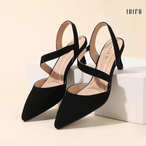 IDIFU IN2 Women's Closed Toe Heels Pointed Toe Kitten Low Pumps Slingback Strappy Dress Shoes for Women Wedding Bride Party Prom Work Business Heels Dressy Comfortable Formal Short Pumps Shoes in Kuwait