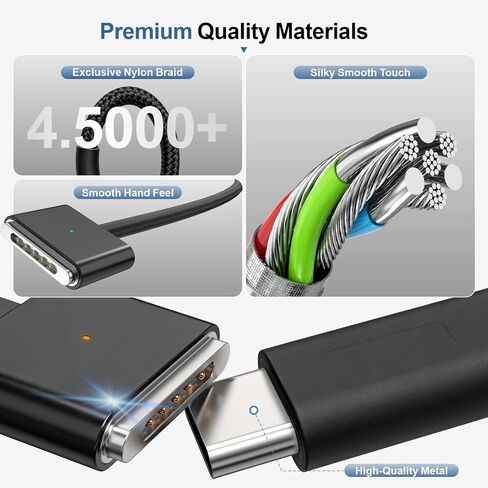 USB -C إلى كابل Magnetic 3 مع وظيفة شفط جانبي ، متوافق مع كابل شحن Magsafe لـ 14 "16" MacBook Pro 2024 M3 Pro & Max ، MacBook Air 2022 M2 ، 2023 M2 Pro & Max - 6.6ft Gery Black in Saudi Arabia