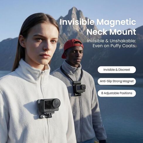 Magnetic Neck Mount for Insta360/DJI/GoPro Accessories, Invisible Quick Switch Chest Mount with 1/4" Adapter Hands-Free POV Vlogging for Hero 13/12/11, X5/Ace Pro 2/Go Ultra, Osmo Action 6/5 Pro/Nano in Kuwait