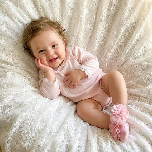 Baby Girl Socks with Non-Slip Grips, 4 Pairs Cute Soft Cotton Breathable Flower Infant Ankle Socks for Newborn in Saudi Arabia