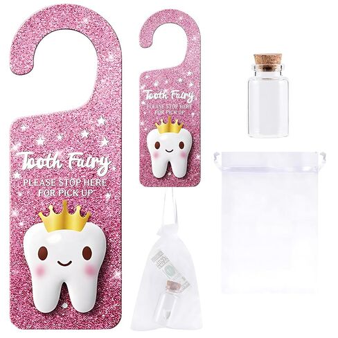 Tooth Fairy Door Hanger Set with Tooth Holder Bag and Coin Bottle, Magical Tooth Fairy Experience Kit for Bedroom Decor, Tooth Fairy Pillow Alternative with Keepsake Storage Organizer in Kuwait