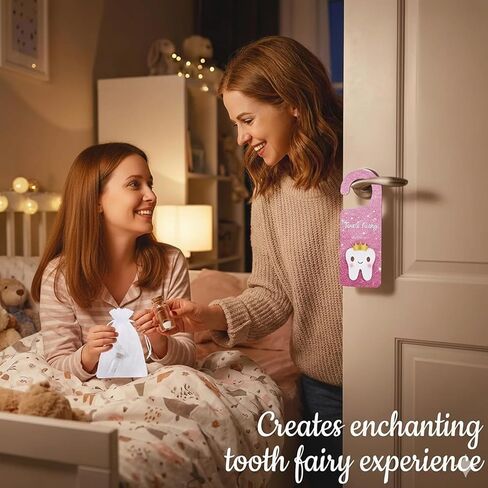 Tooth Fairy Door Hanger Set with Tooth Holder Bag and Coin Bottle, Magical Tooth Fairy Experience Kit for Bedroom Decor, Tooth Fairy Pillow Alternative with Keepsake Storage Organizer in Kuwait