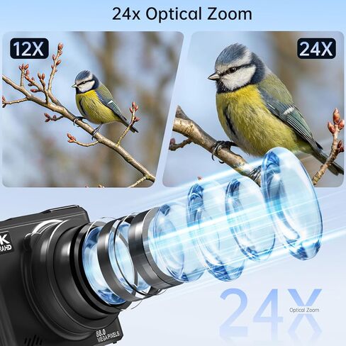 2026 ترقية كاميرا رقمية بدقة 4K للتصوير الفوتوغرافي، وكاميرا تسجيل فيديو بدقة 88 ميجابكسل لليوتيوب مع شاشة قلاب 3 بوصات بزاوية 180 درجة، ونقطة تكبير بصري 24X والتقاط كامارا مع بطاقة Micro SD سعة 32 جيجابايت للمبتدئين (أسود) in Kuwait