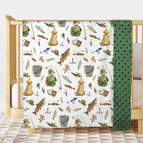 Fishing Baby Blanket for Boys, Gone Fishing Toddler Soft Minky Blanket with Double Layer Dotted Backing, Toddler Nursery Newborn Baby Crib Receiving Blanket, 30"x40" in Kuwait