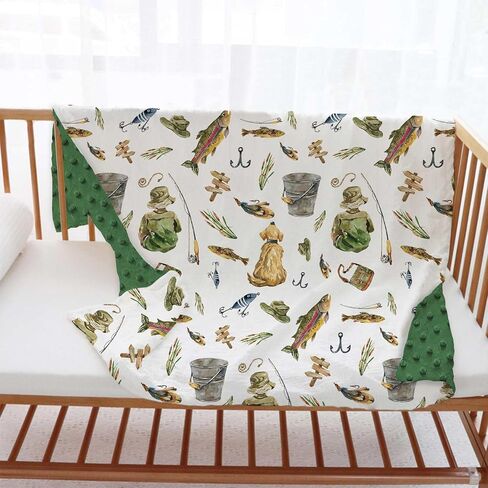 Fishing Baby Blanket for Boys, Gone Fishing Toddler Soft Minky Blanket with Double Layer Dotted Backing, Toddler Nursery Newborn Baby Crib Receiving Blanket, 30"x40" in Kuwait