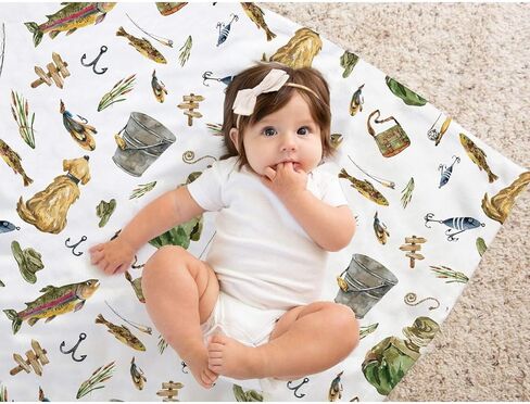Fishing Baby Blanket for Boys, Gone Fishing Toddler Soft Minky Blanket with Double Layer Dotted Backing, Toddler Nursery Newborn Baby Crib Receiving Blanket, 30"x40" in Kuwait
