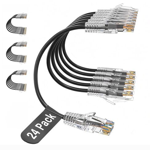 كابلات تصحيح Jadaol Cat6A بطول 1.5 قدم 24 حزمة، 10 جيجابت في الثانية تدعم شبكة Cat8 Cat7، كابل تصحيح إيثرنت Snagless للاتصالات القصيرة، كابل إيثرنت نحيف مرن للوحة التصحيح، والتبديل، ورف الخادم، أسود in Kuwait