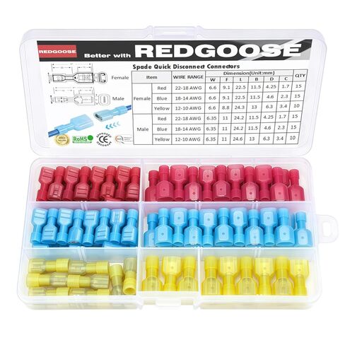 REDGOOSE 120 قطعة مجموعة موصلات قطع الاتصال السريع 22-10 AWG نايلون ذكر وأنثى موصلات أسلاك كهربائية معزولة سلك تجعيد محطات مجموعة متنوعة in Kuwait