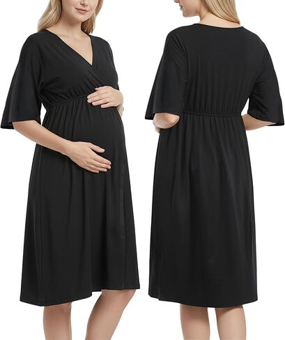 NY Threads Labor and Delivery Gown, 3 in 1 Maternity Dress for Women, Hospital Gown for Post Partum, Nursing Nightgown in Kuwait