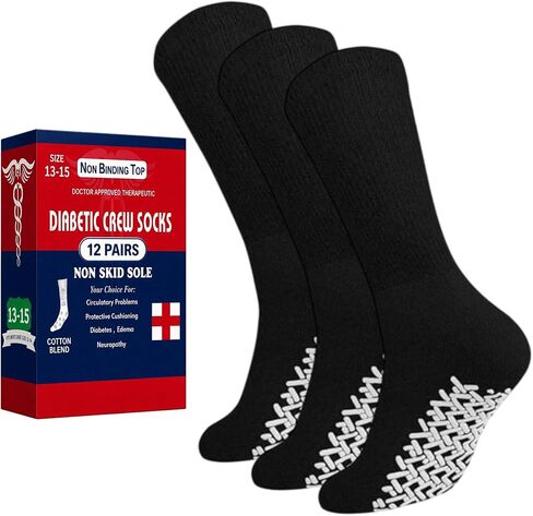 Diamond Star Anti Skid Socks Non Slip Non Binding With Grips Hospital Diabetic Crew Socks For Men Women in Kuwait