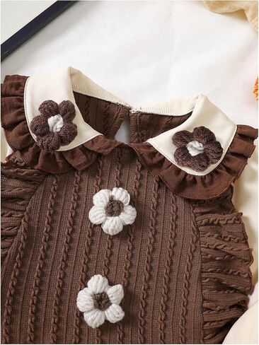 MakeMeChic Girl's 2 Piece Fall Outfits 3D Floral Long Sleeve Collared Shirt and Pants Cute Matching Set in Kuwait