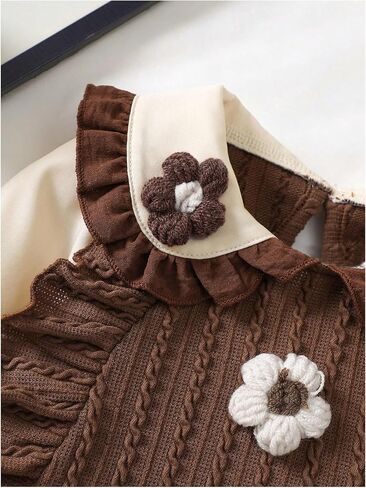 MakeMeChic Girl's 2 Piece Fall Outfits 3D Floral Long Sleeve Collared Shirt and Pants Cute Matching Set in Kuwait