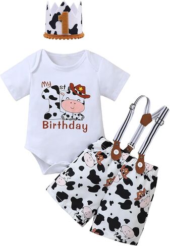 Baby Boy My 1st Birthday Outfit Infant First Birthday Clothes Boy Cowboy Suspenders Outfit in Saudi Arabia