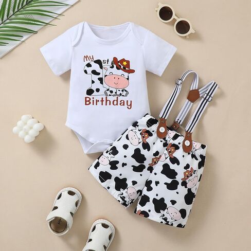 Baby Boy My 1st Birthday Outfit Infant First Birthday Clothes Boy Cowboy Suspenders Outfit in Saudi Arabia
