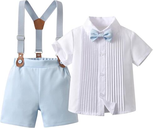 Boarnseorl Baby Boys Shorts Sets, Infant Shirt+Shorts+Bow Tie+Suspenders Outfits Suits in Kuwait