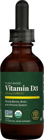 Global Healing Center USDA Organic Vitamin D3 5000IU Liquid Supplement Drops for Men & Women - Pure, Vegan Friendly, Non-GMO - Helps Support Bones, Immune System and Joints - 2 Fl Oz in Saudi Arabia